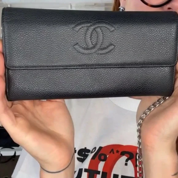 Auth CHANEL Cavuar Leather Long Wallet with Box and Card/ Holo - Picture 2 of 3